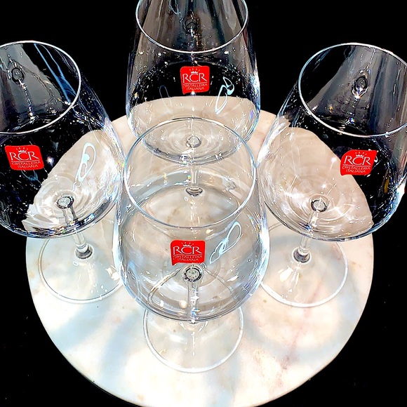 RCR CRISTALLERIA ITALIANA WINE GOBLETS 14.75 oz SET OF 4 CLEAR GLASS ITALY - Picture 5 of 8